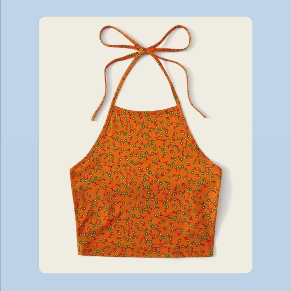 Floral orange cropped halter top